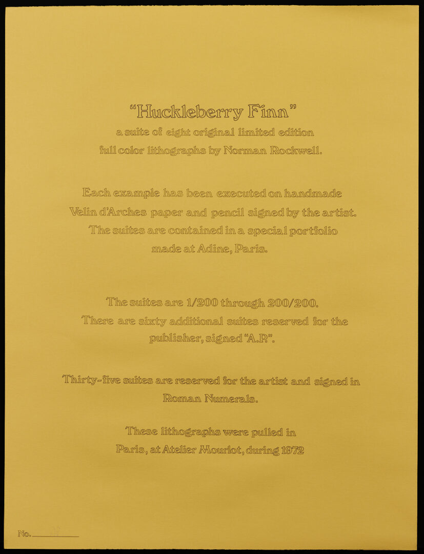 Lot 340: 8 Norman Rockwell Signed Lithographs, Huckleberry Finn Suite