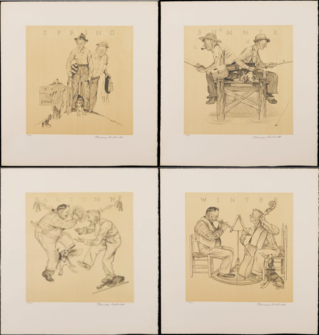 Lot 341: 4 Signed Norman Rockwell Lithographs, Four Seasons Portfolio