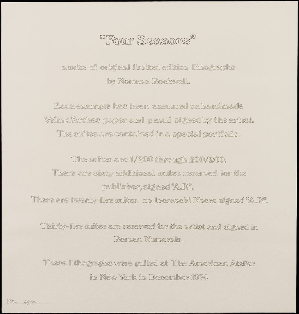 Lot 341: 4 Signed Norman Rockwell Lithographs, Four Seasons Portfolio
