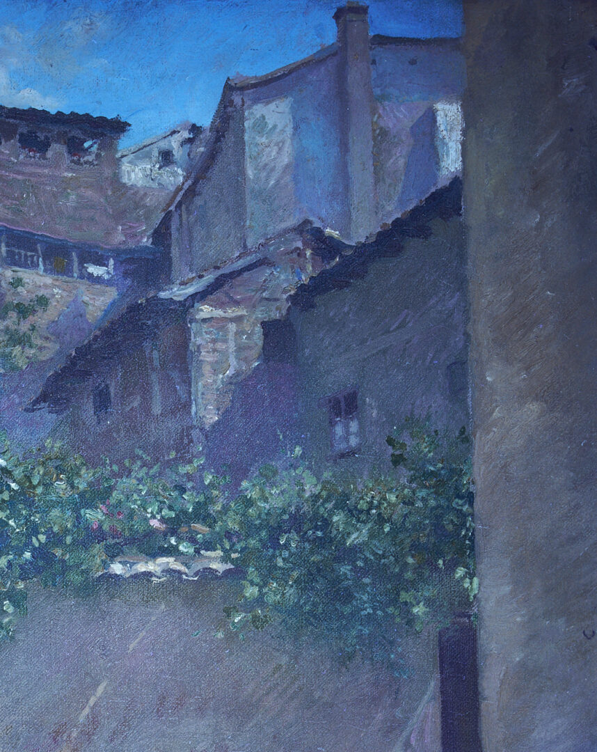 Lot 351: F. Luis Mora O/C Spanish Village Street Scene Painting