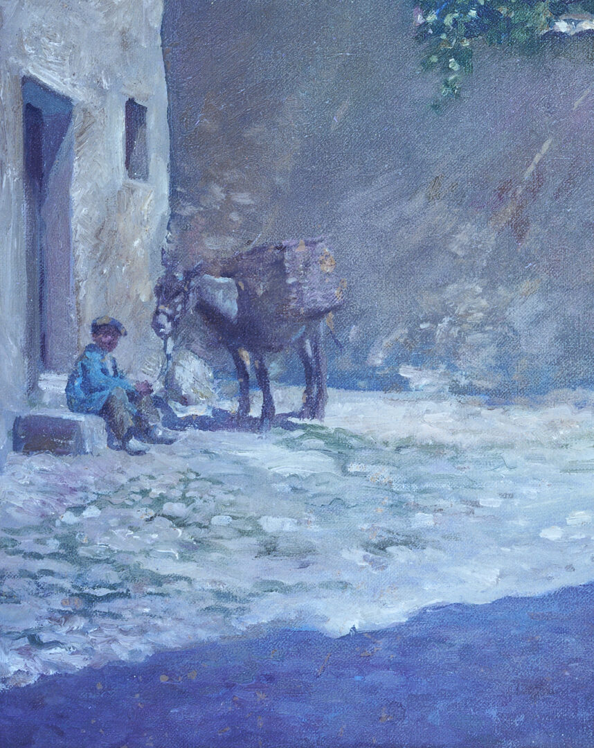 Lot 351: F. Luis Mora O/C Spanish Village Street Scene Painting