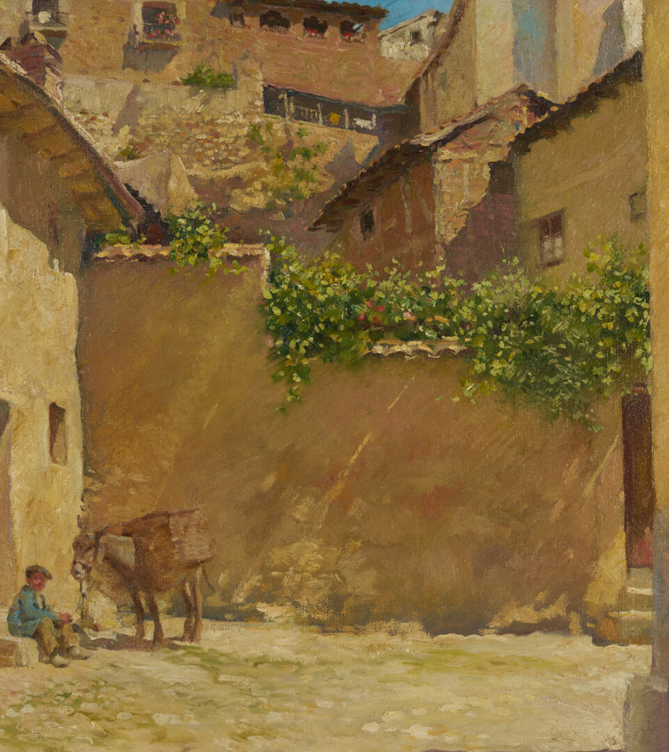 Lot 351: F. Luis Mora O/C Spanish Village Street Scene Painting