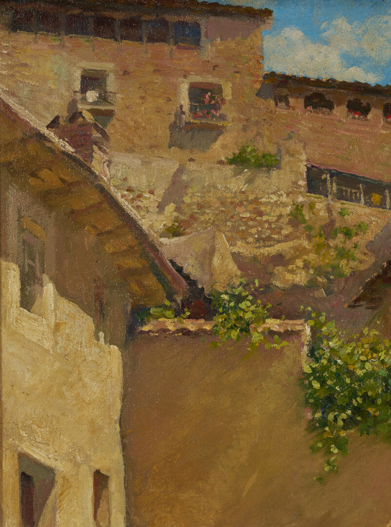 Lot 351: F. Luis Mora O/C Spanish Village Street Scene Painting