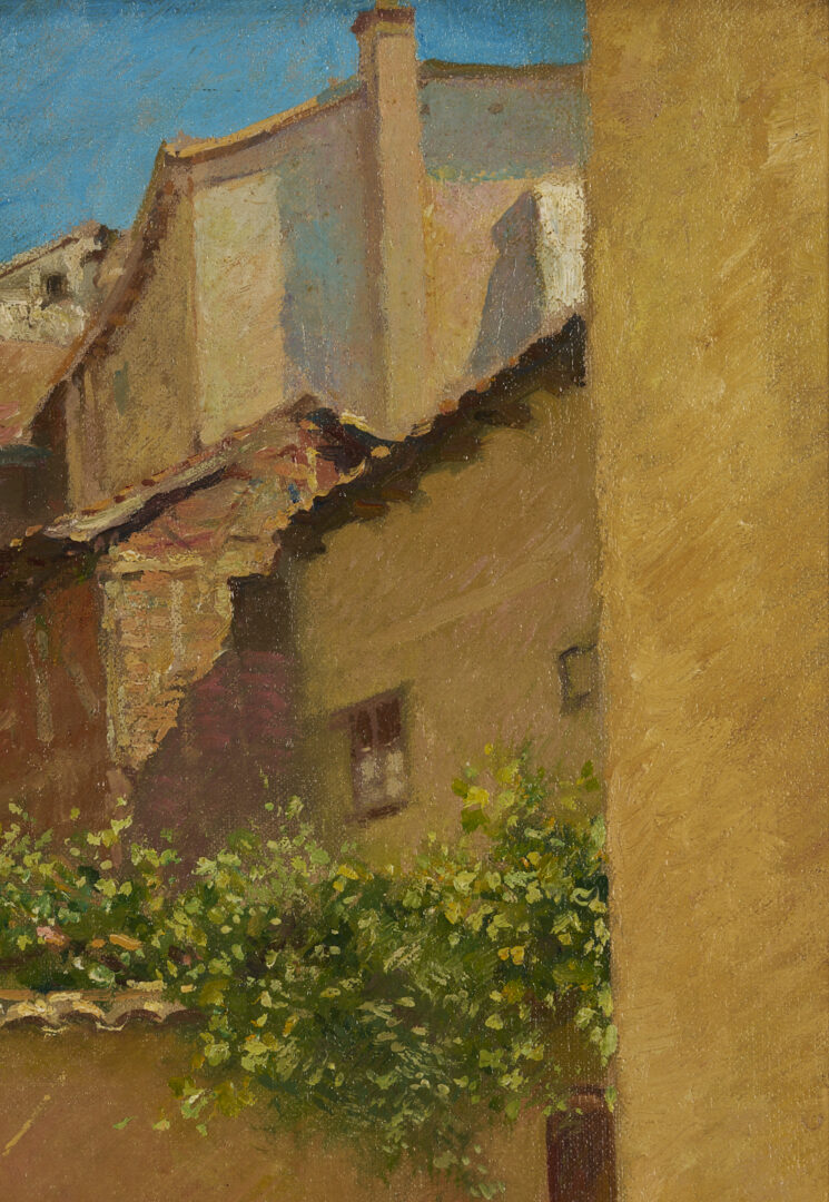 Lot 351: F. Luis Mora O/C Spanish Village Street Scene Painting