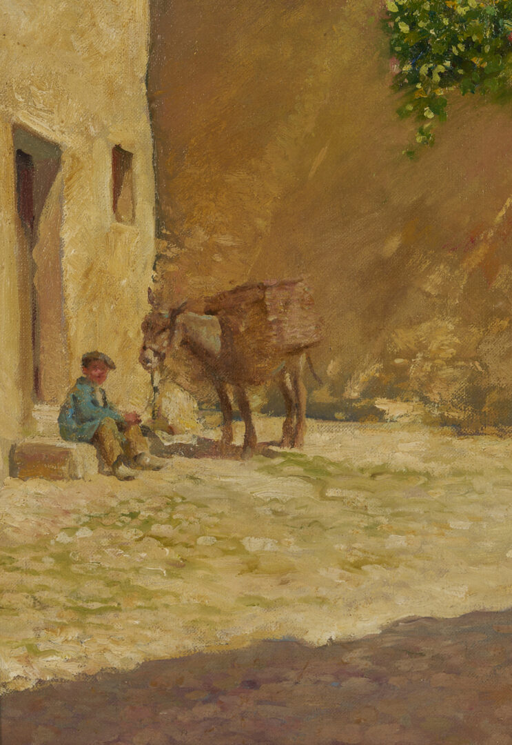 Lot 351: F. Luis Mora O/C Spanish Village Street Scene Painting