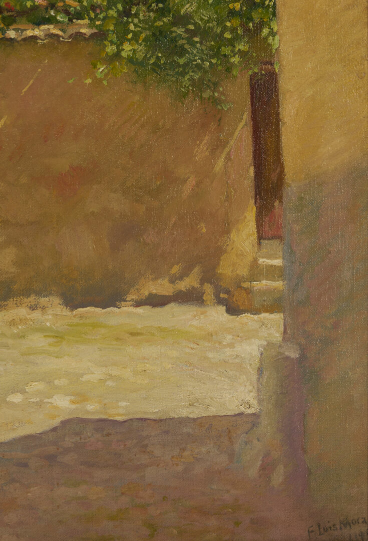 Lot 351: F. Luis Mora O/C Spanish Village Street Scene Painting
