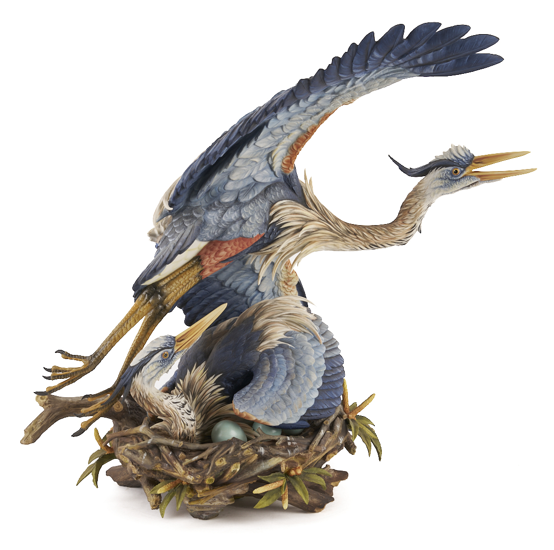 Lot 353: Hutschenreuther Heron Porcelain Sculpture, ‘The Challenge’