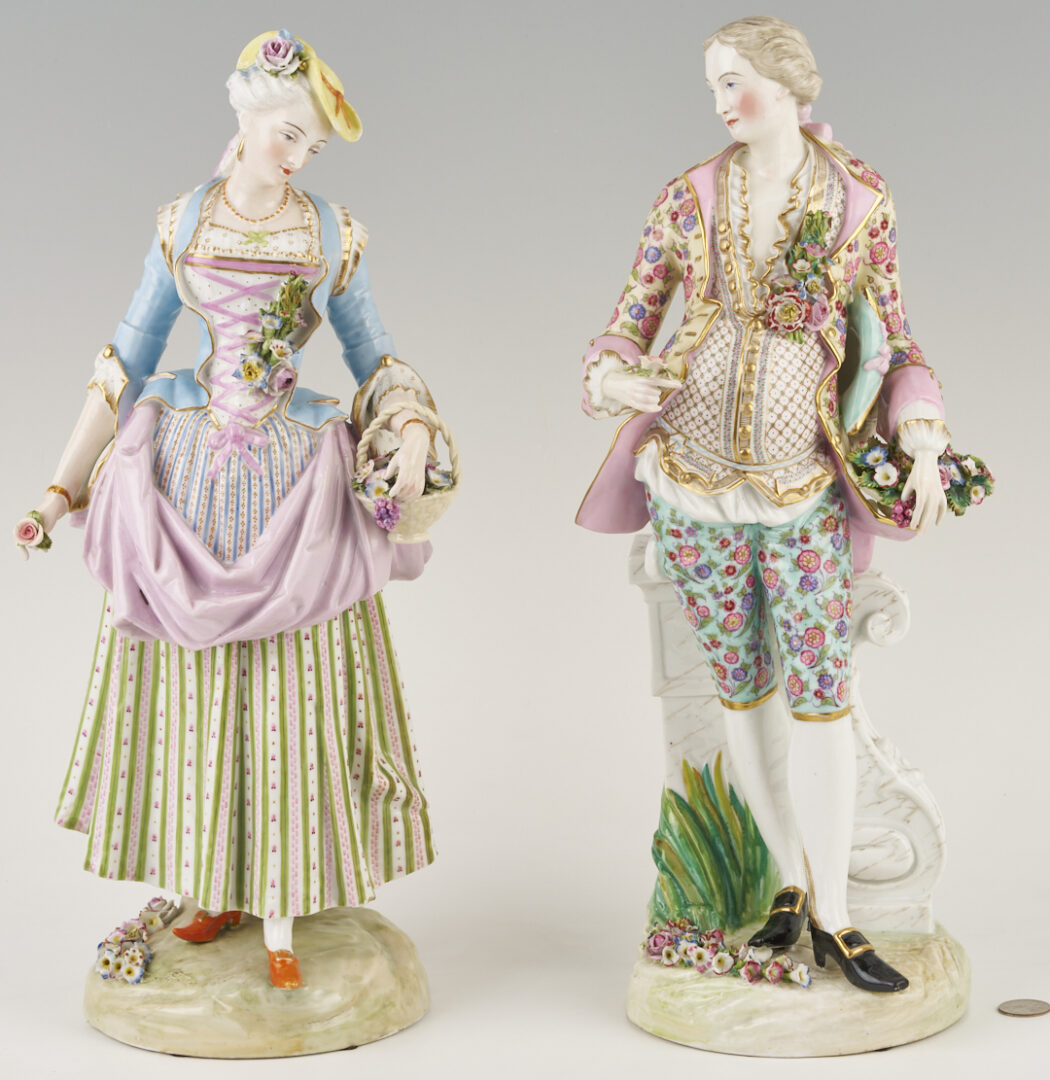 Lot 354: Pr. Large Meissen Standing Figures, Gardener & Lady
