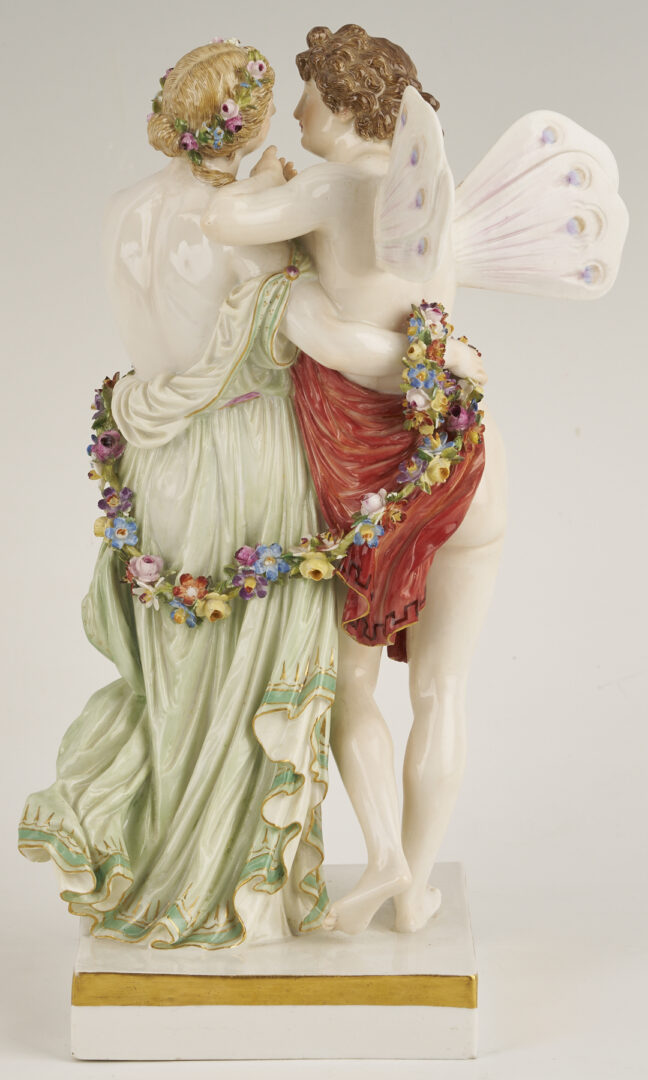Lot 356: Meissen Porcelain Figurine, Eros and Psyche, plus Lamp