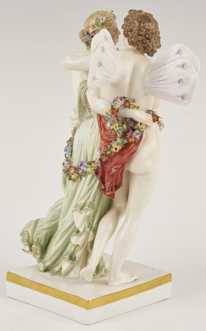 Lot 356: Meissen Porcelain Figurine, Eros and Psyche, plus Lamp