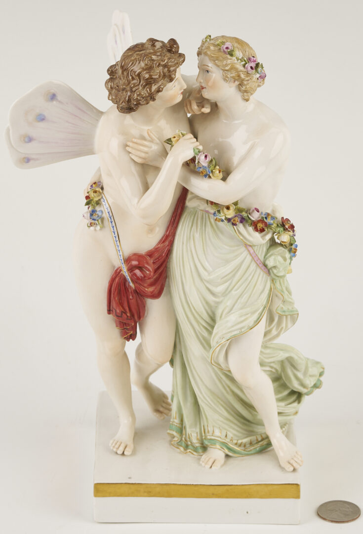 Lot 356: Meissen Porcelain Figurine, Eros and Psyche, plus Lamp