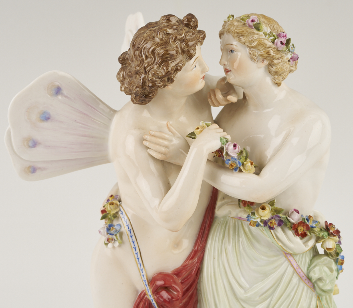 Lot 356: Meissen Porcelain Figurine, Eros and Psyche, plus Lamp