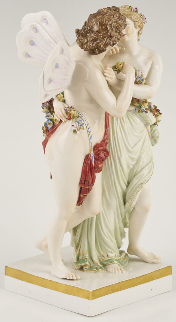 Lot 356: Meissen Porcelain Figurine, Eros and Psyche, plus Lamp