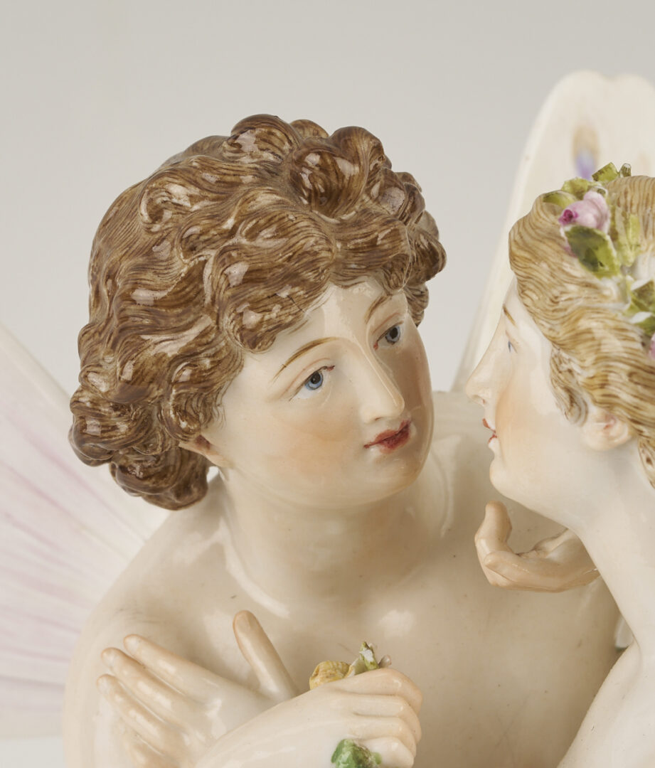 Lot 356: Meissen Porcelain Figurine, Eros and Psyche, plus Lamp