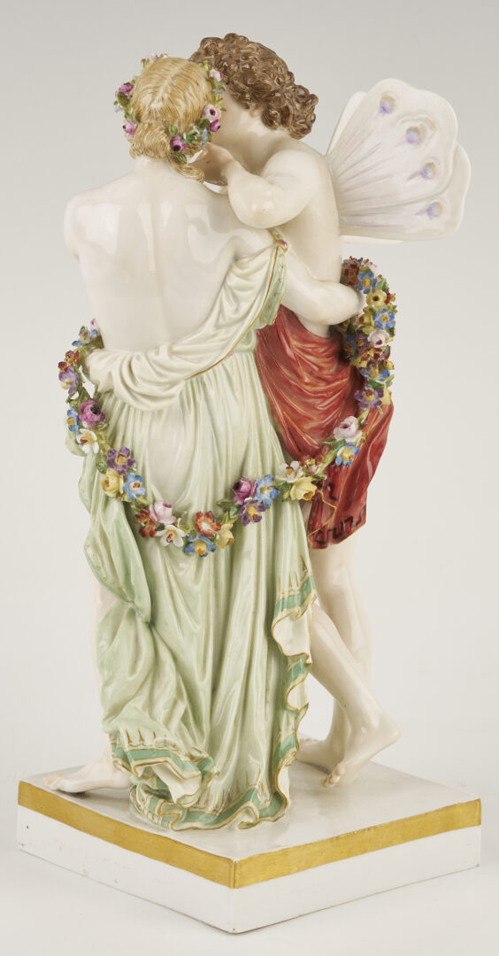 Lot 356: Meissen Porcelain Figurine, Eros and Psyche, plus Lamp
