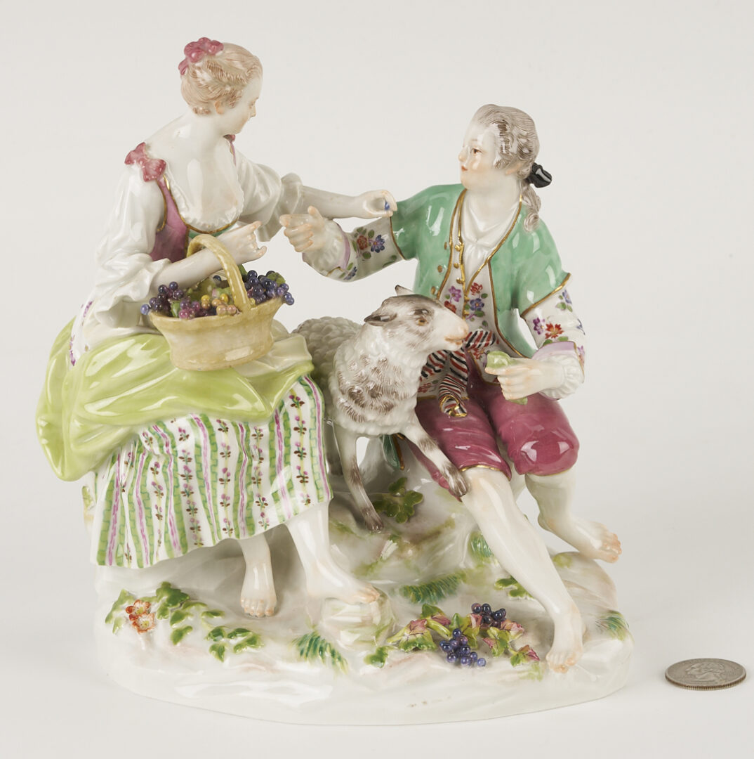 Lot 357: Meissen Porcelain Figural Group, Shepherd & Shepherdess