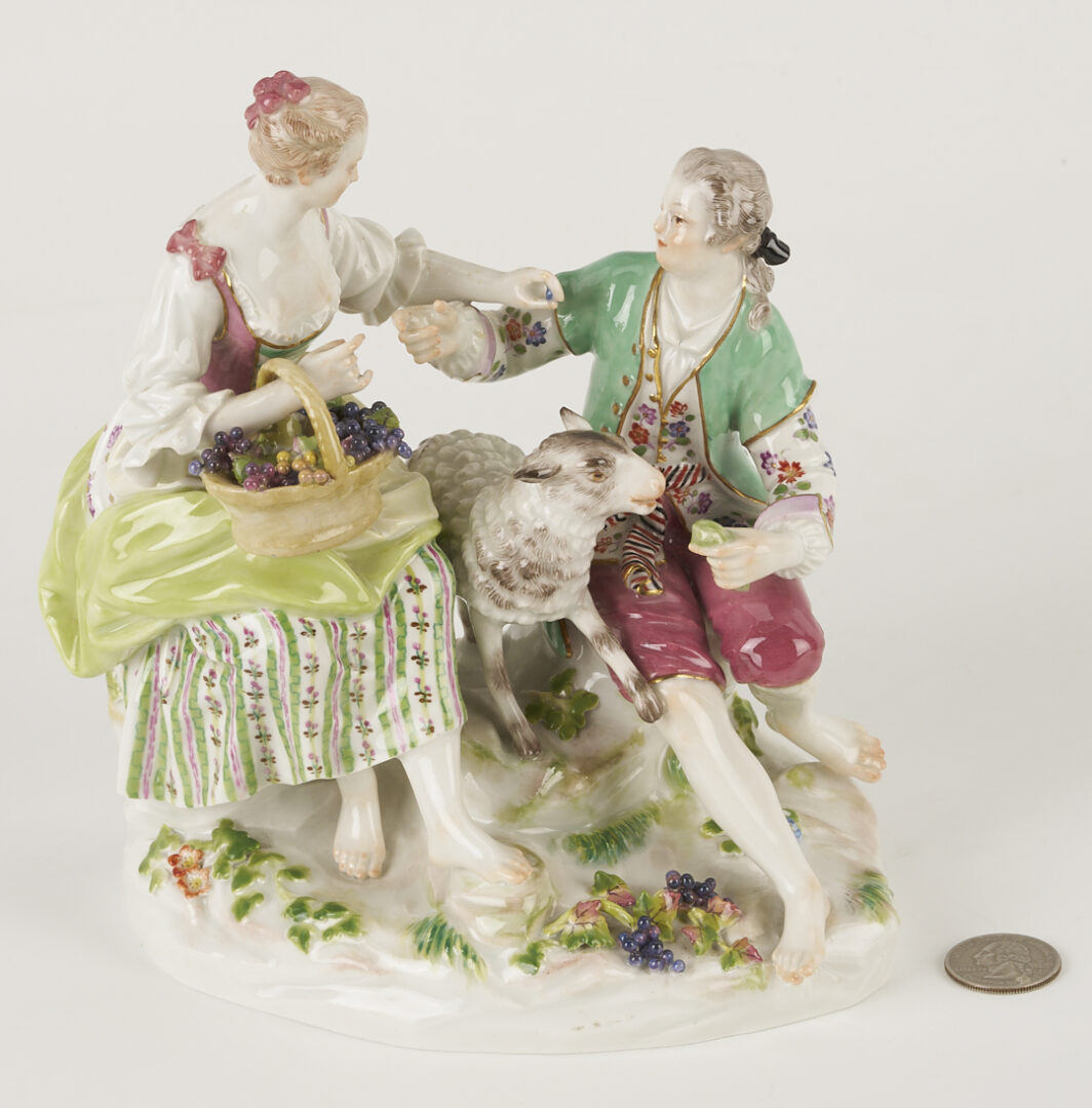 Lot 357: Meissen Porcelain Figural Group, Shepherd & Shepherdess