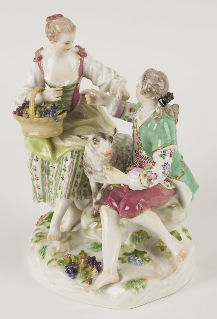 Lot 357: Meissen Porcelain Figural Group, Shepherd & Shepherdess