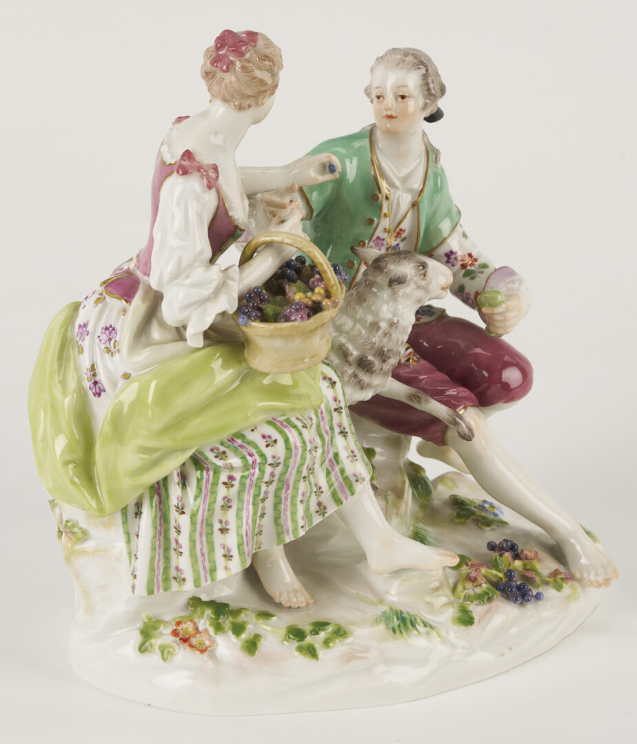 Lot 357: Meissen Porcelain Figural Group, Shepherd & Shepherdess