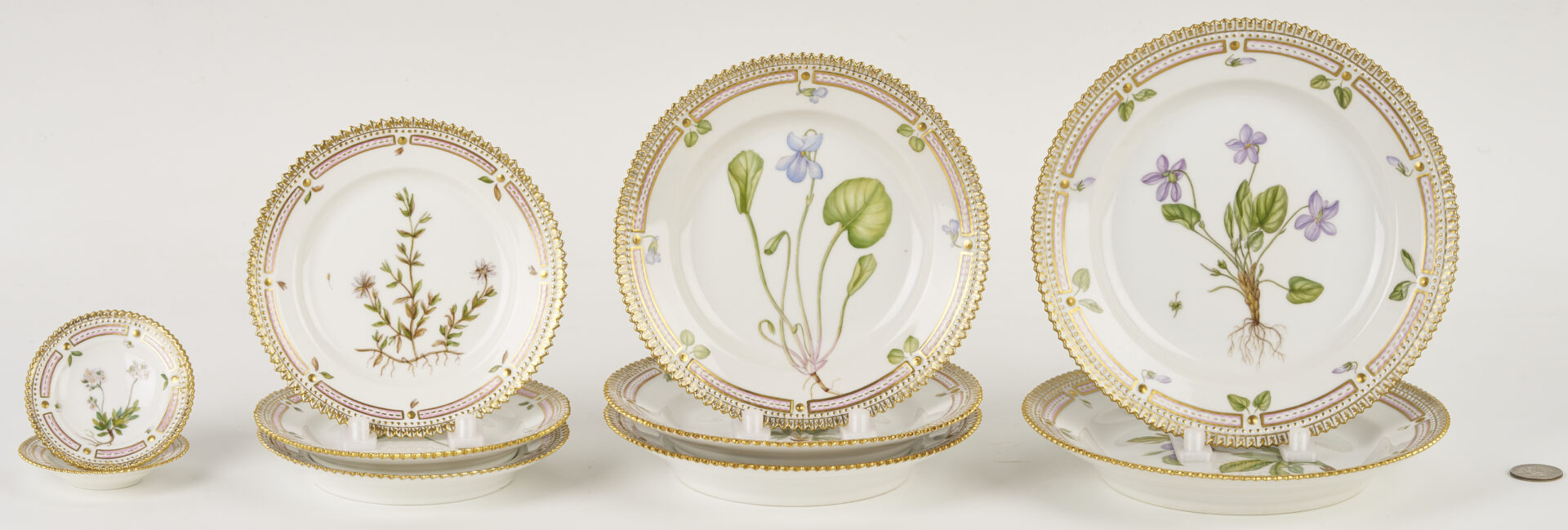 Lot 358: 13 Pieces of Royal Copenhagen Flora Danica Porcelain Dinnerware