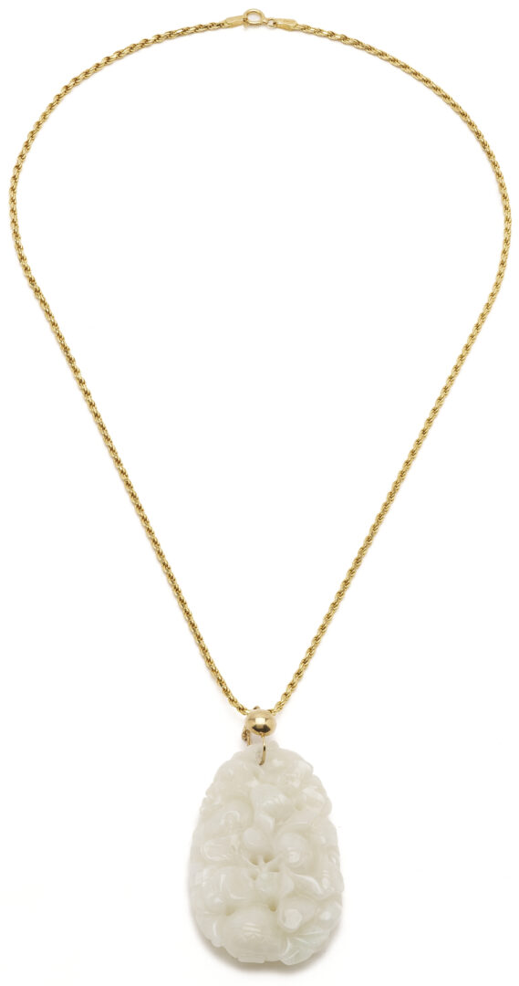 Lot 35: 18K Italian Gold & White Jade Necklace