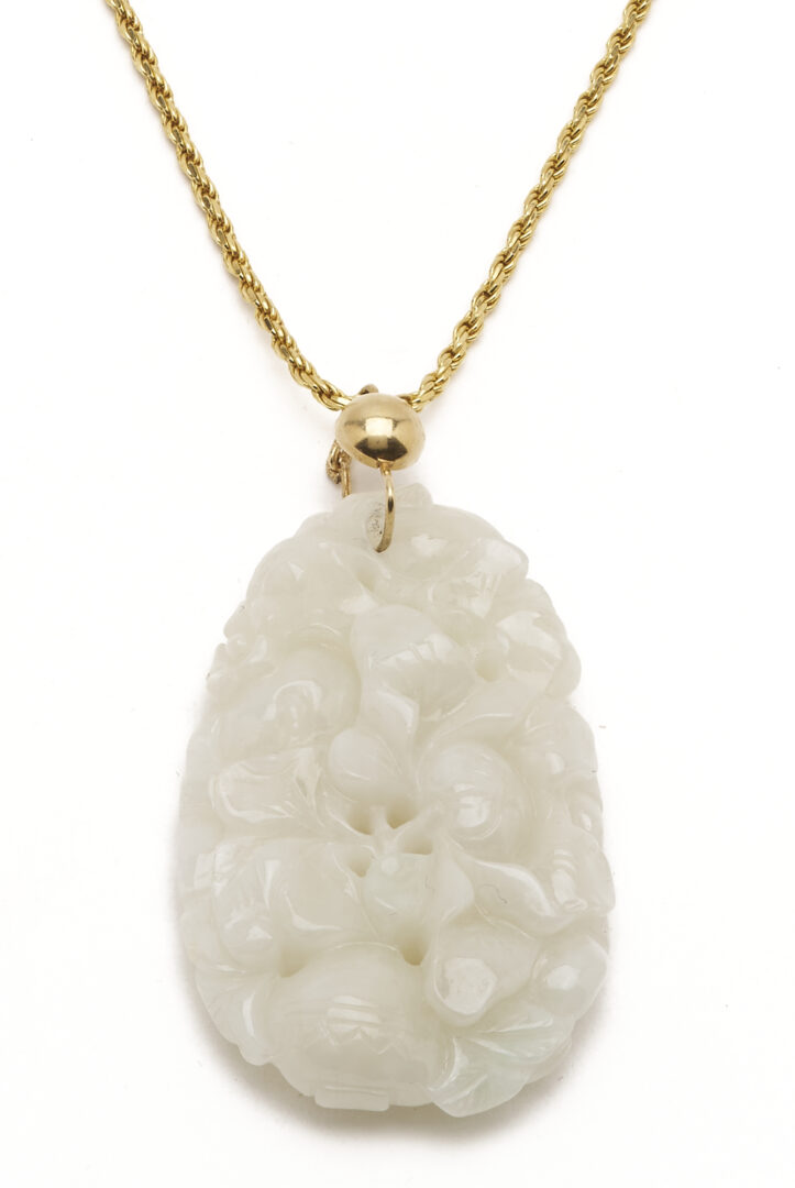 Lot 35: 18K Italian Gold & White Jade Necklace