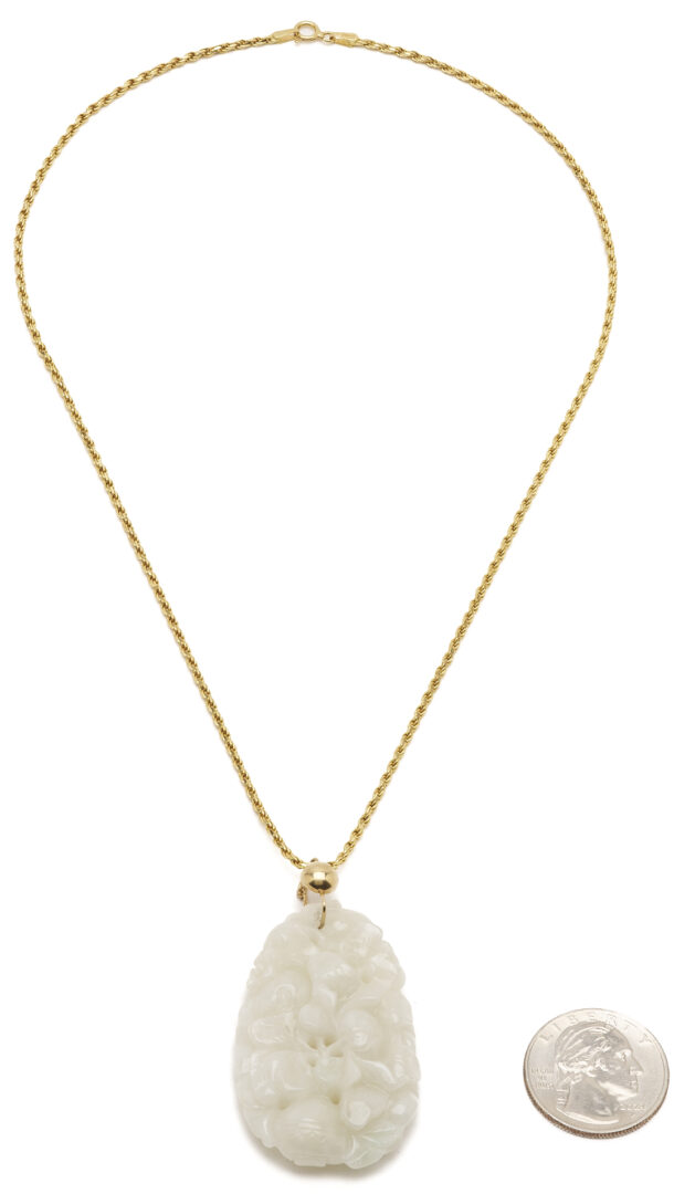 Lot 35: 18K Italian Gold & White Jade Necklace