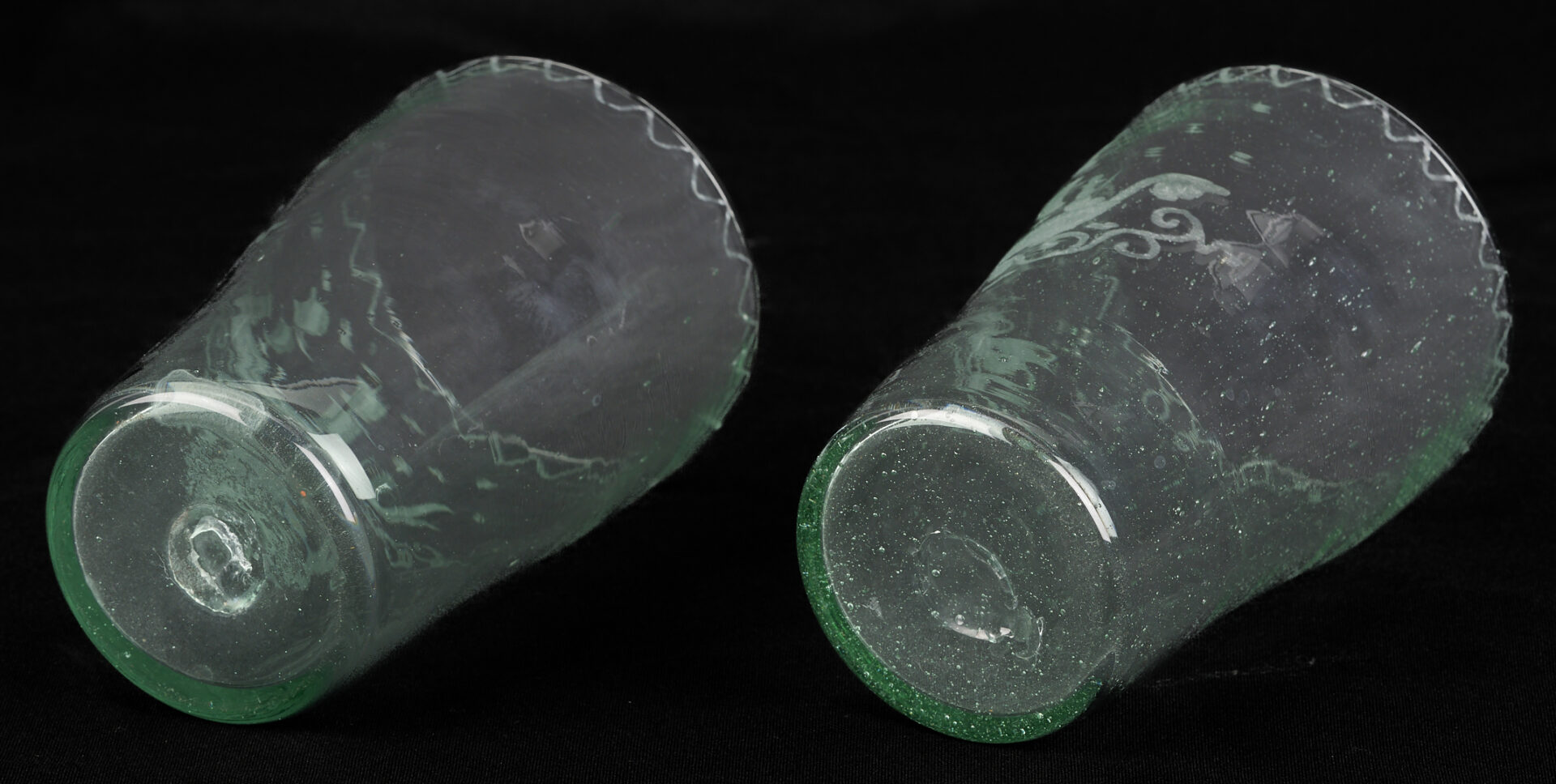 Lot 364: 11 Steigel Type Flip Glass Tumblers w/ Etched Ship Decoration