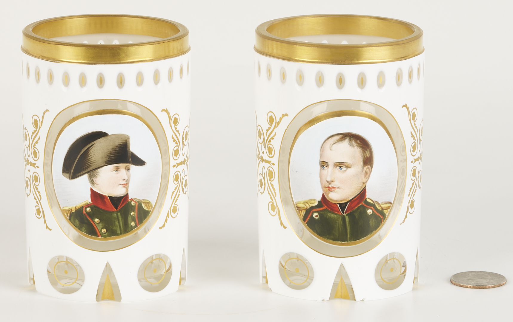 Lot 366: Two Cased Glass Napoleon Portrait Cups