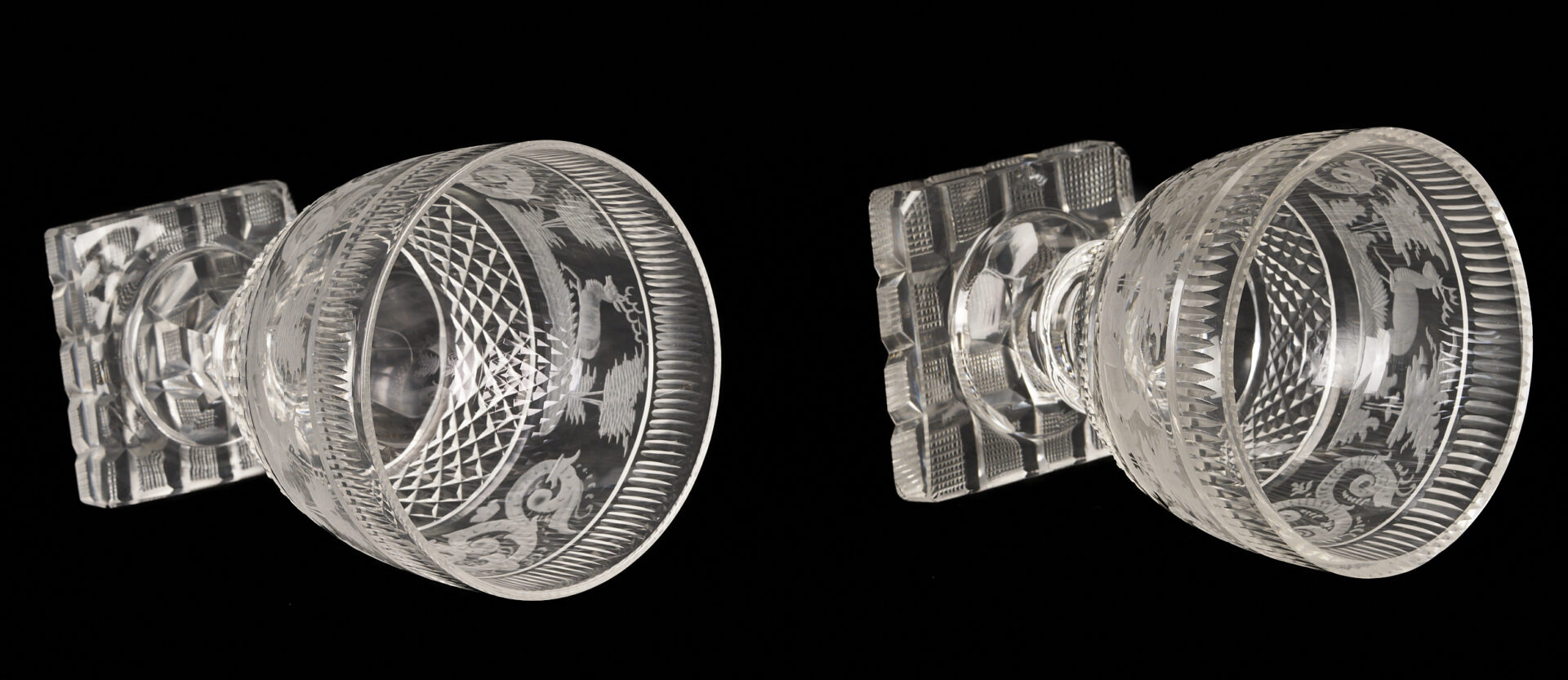 Lot 367: 32 Hunt Scene Engraved Crystal Goblets