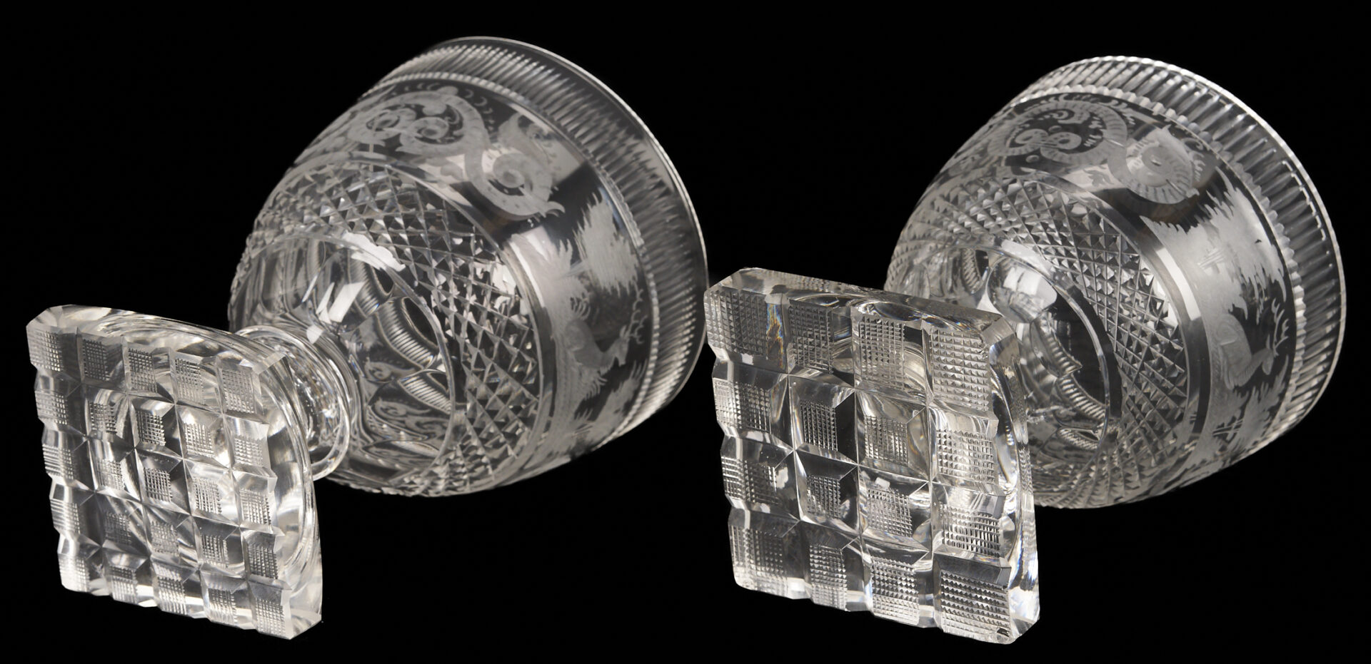 Lot 367: 32 Hunt Scene Engraved Crystal Goblets