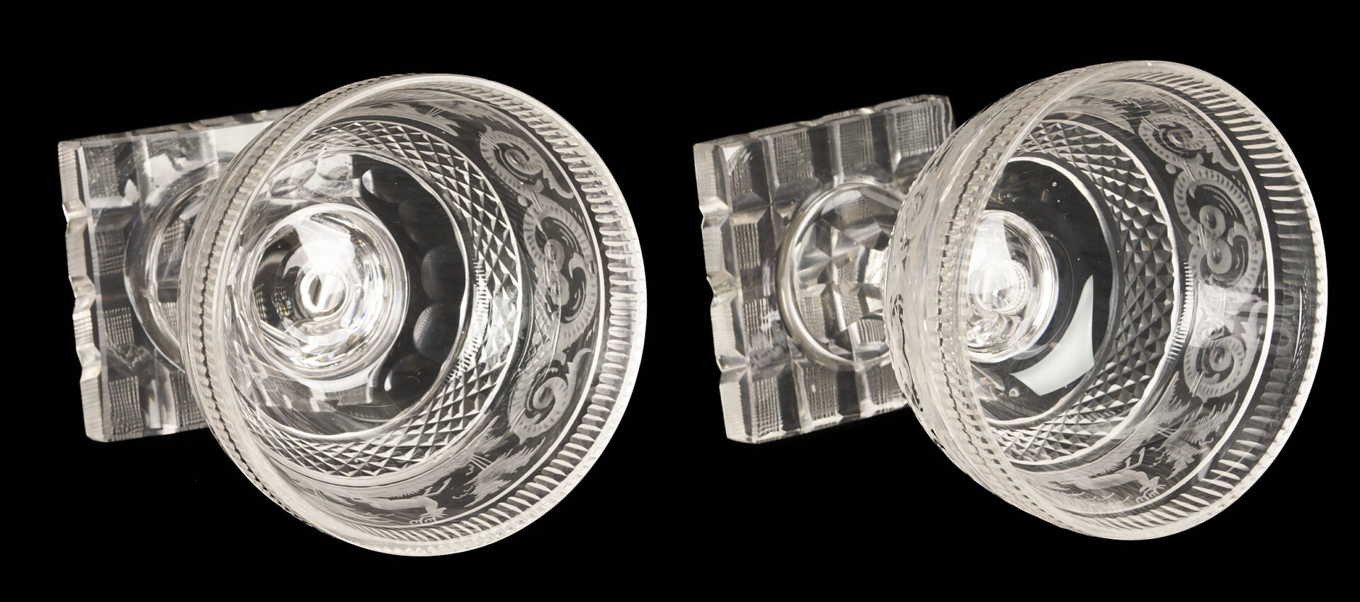 Lot 367: 32 Hunt Scene Engraved Crystal Goblets