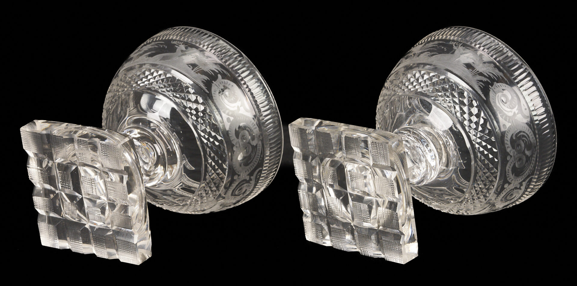 Lot 367: 32 Hunt Scene Engraved Crystal Goblets