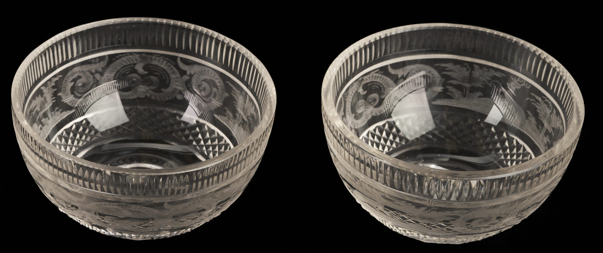 Lot 367: 32 Hunt Scene Engraved Crystal Goblets