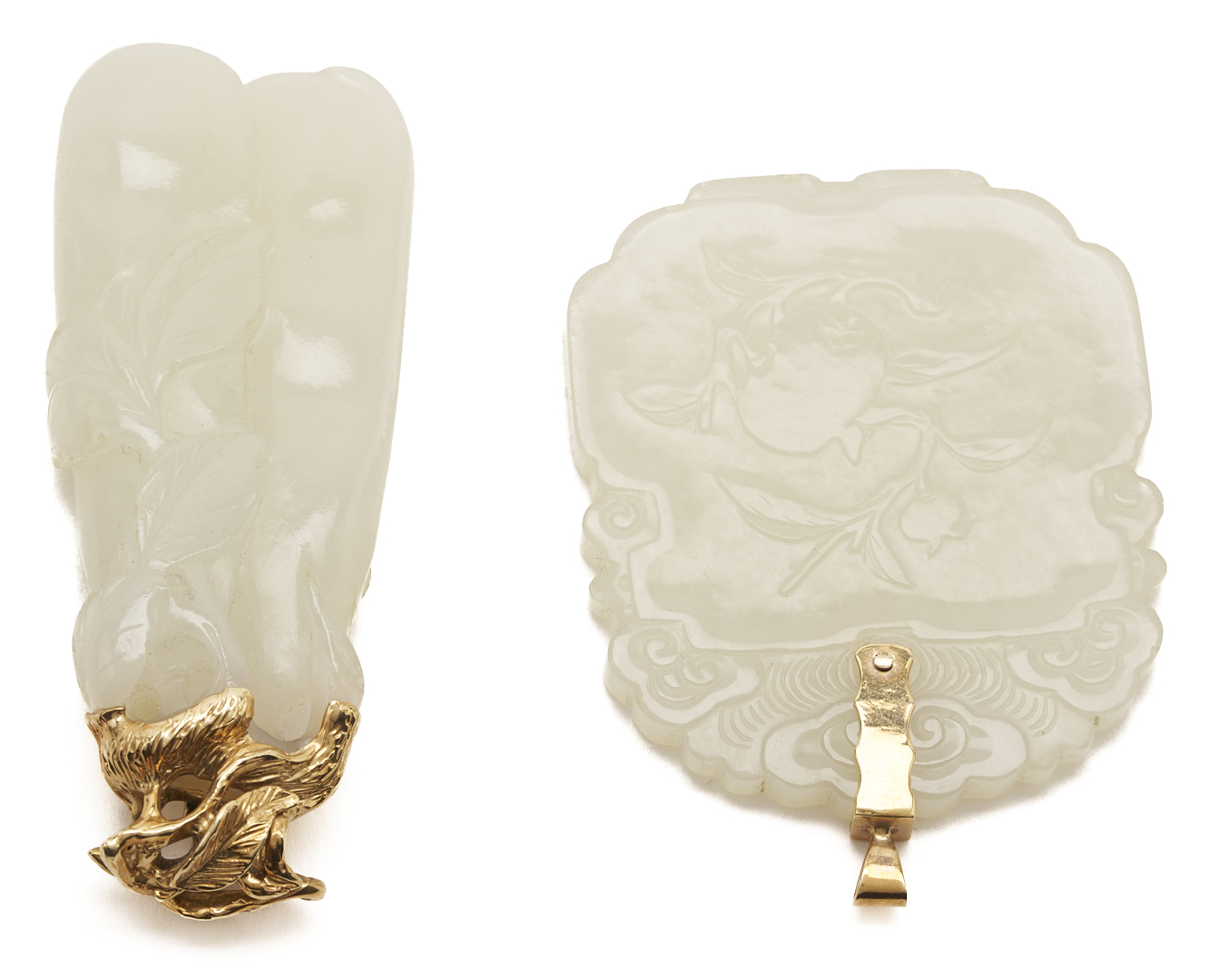 Lot 36: 7 Gold & Carved Nephrite Jade Pendants