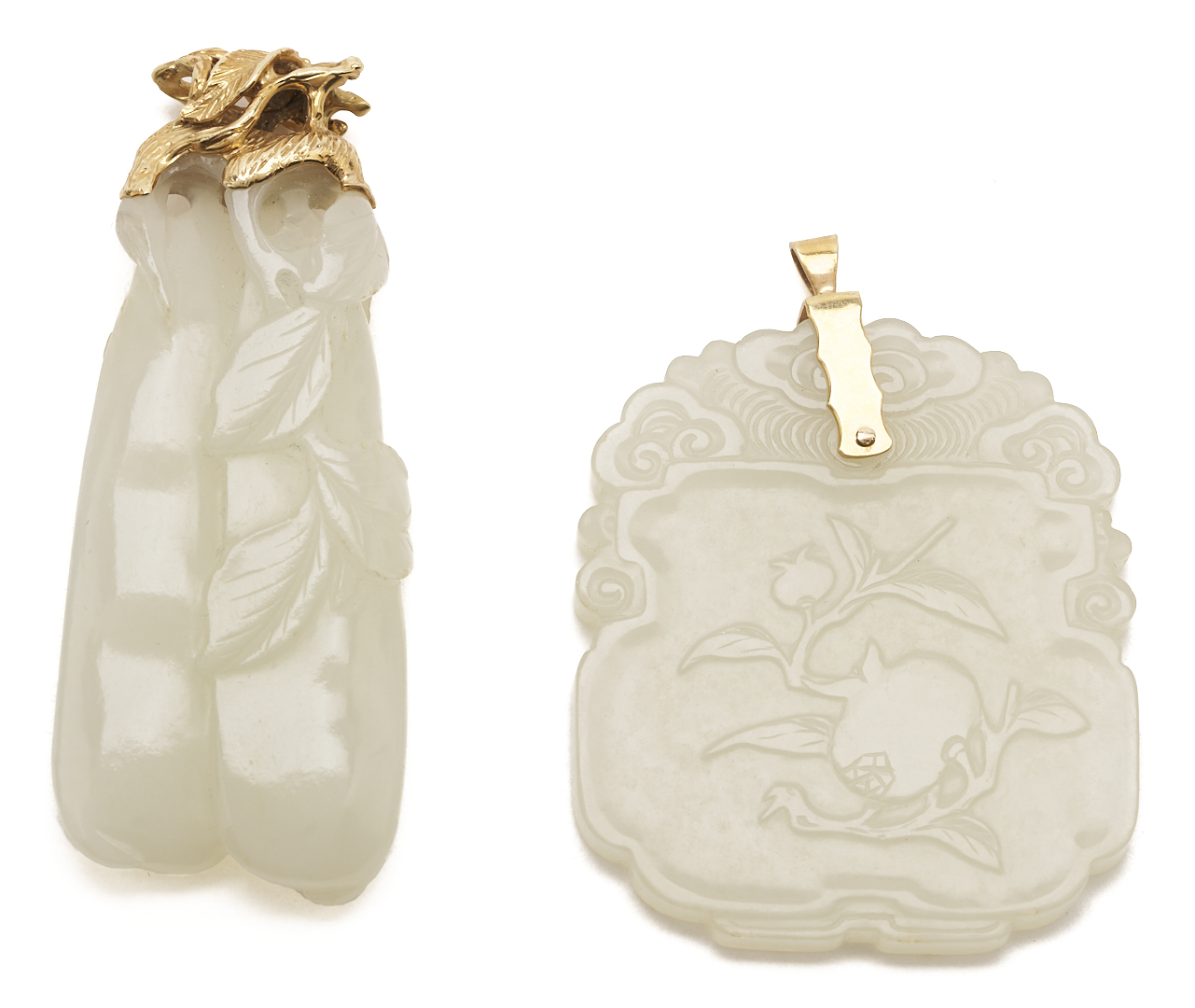 Lot 36: 7 Gold & Carved Nephrite Jade Pendants
