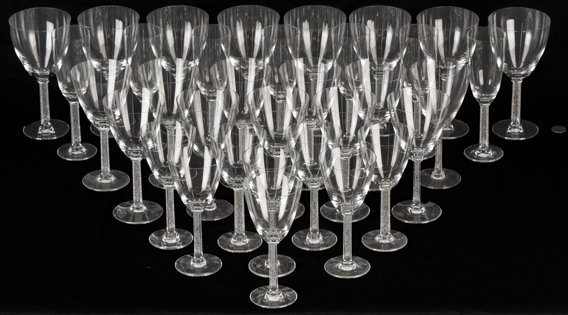 Lot 372: 34 pcs Lalique Phalsbourg Crystal Stemware