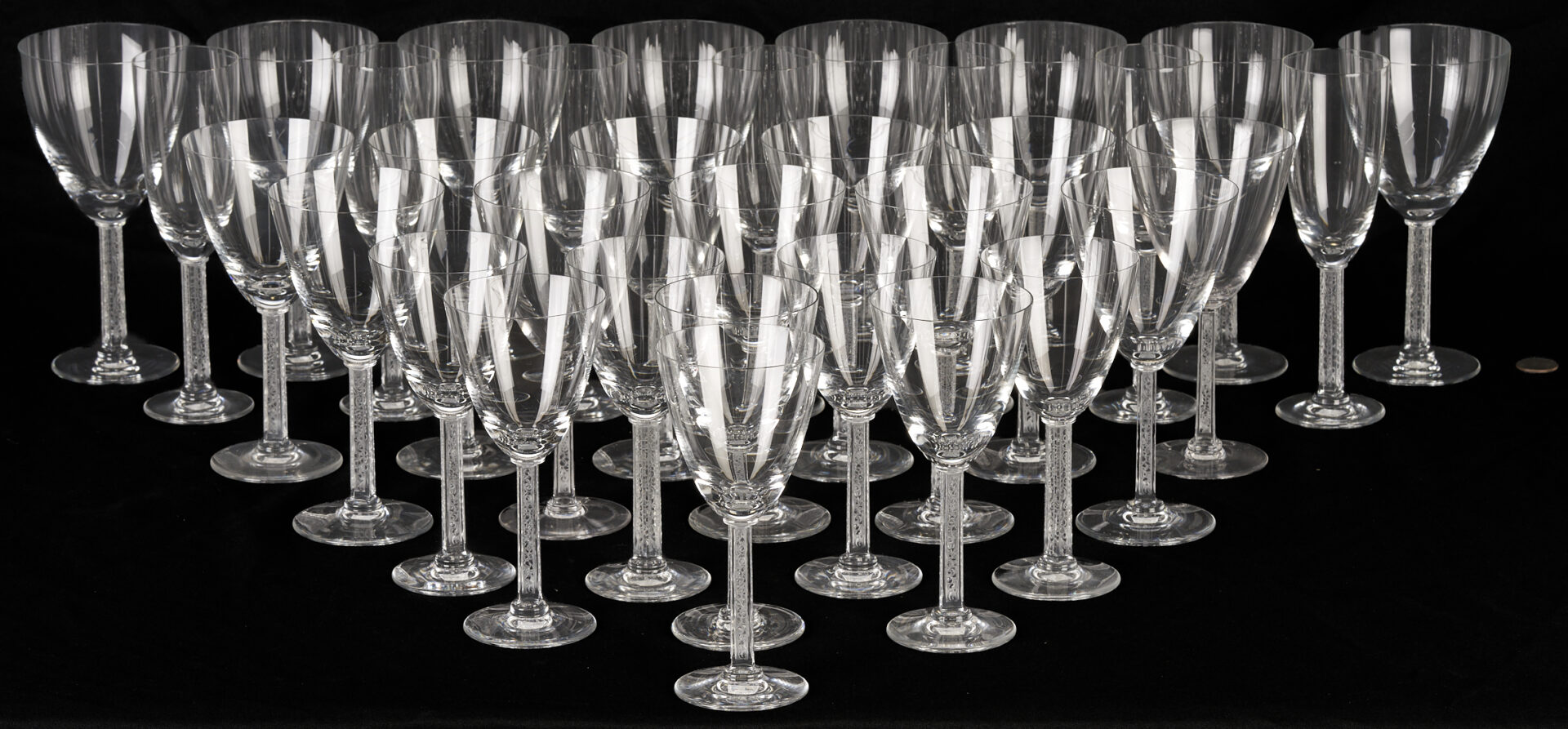 Lot 372: 34 pcs Lalique Phalsbourg Crystal Stemware