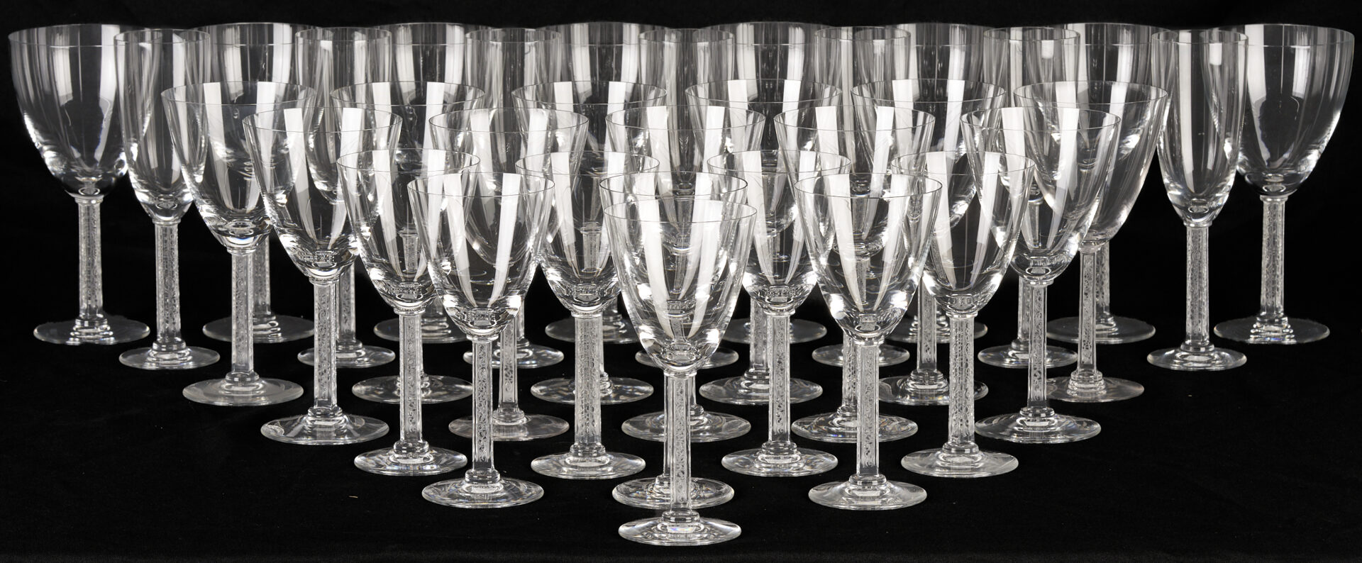 Lot 372: 34 pcs Lalique Phalsbourg Crystal Stemware