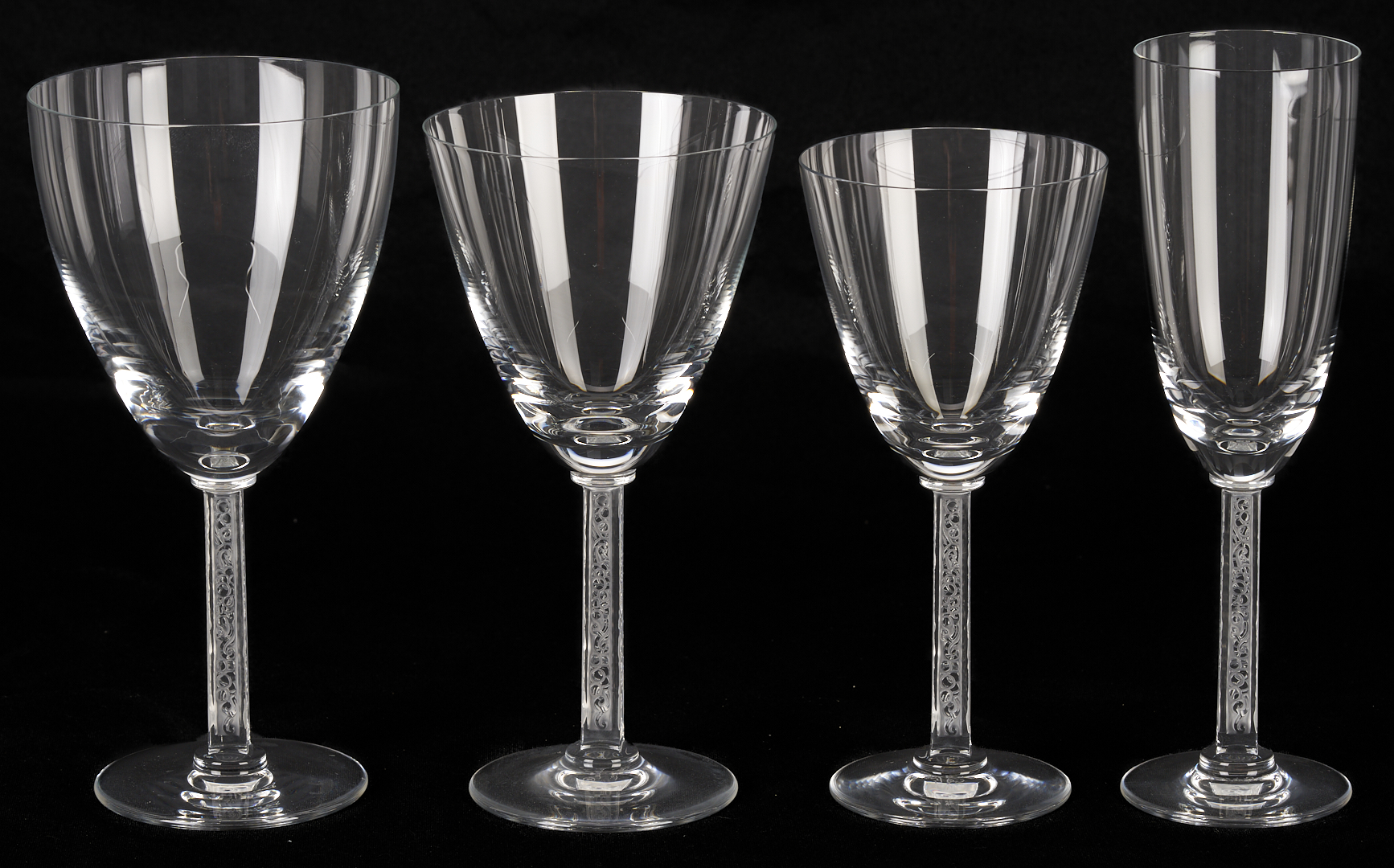 Lot 372: 34 pcs Lalique Phalsbourg Crystal Stemware