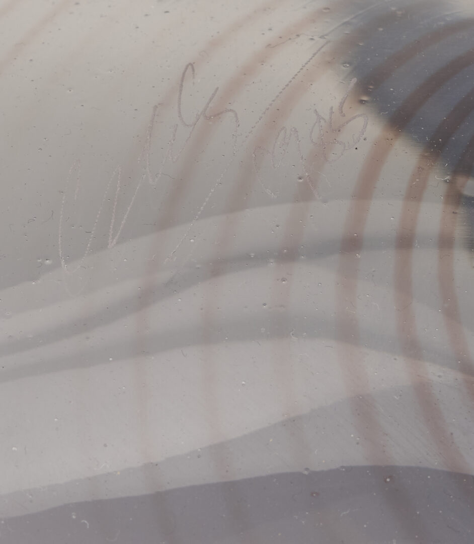 Lot 378: Dale Chihuly Macchia Art Glass Sculpture in Blue, Pink, & White w/ Yellow Lip