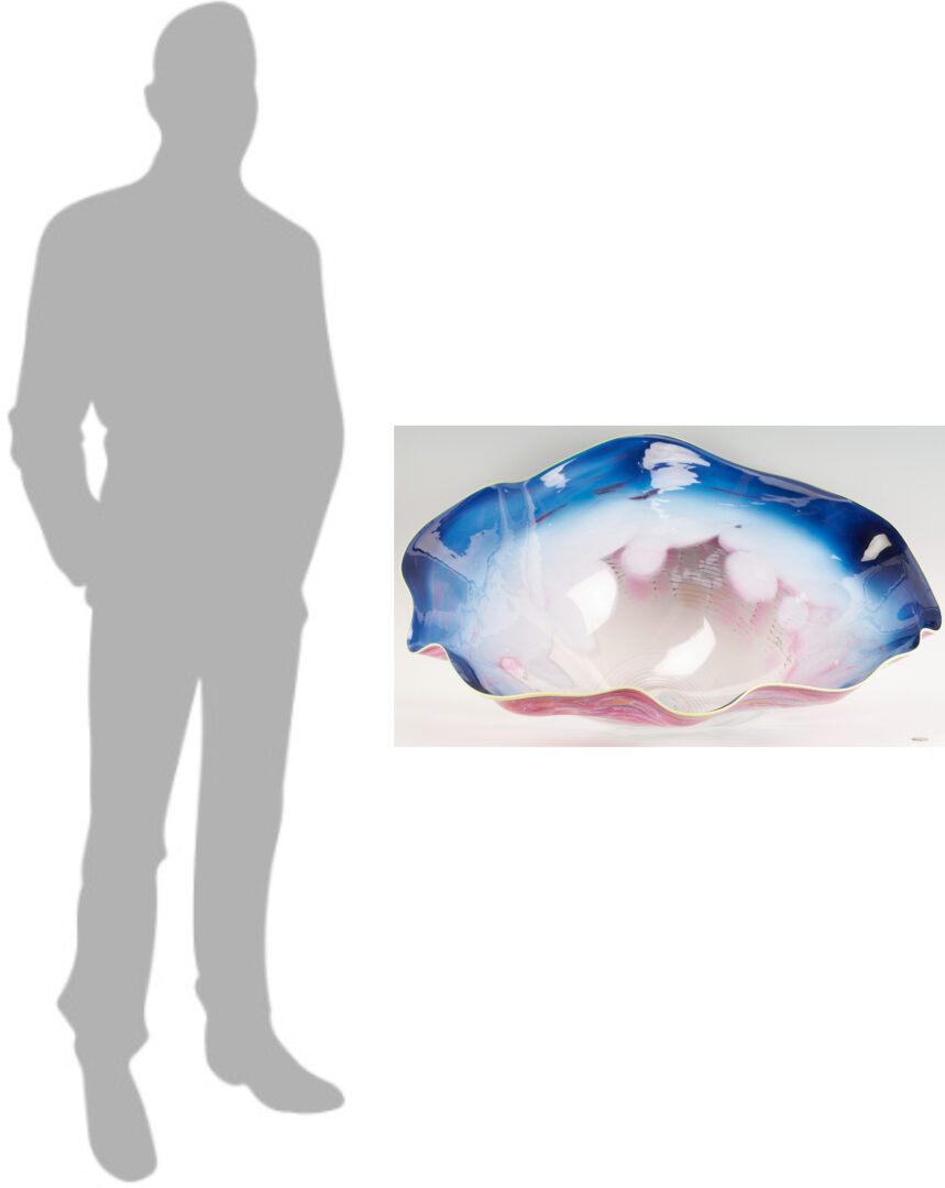 Lot 378: Dale Chihuly Macchia Art Glass Sculpture in Blue, Pink, & White w/ Yellow Lip