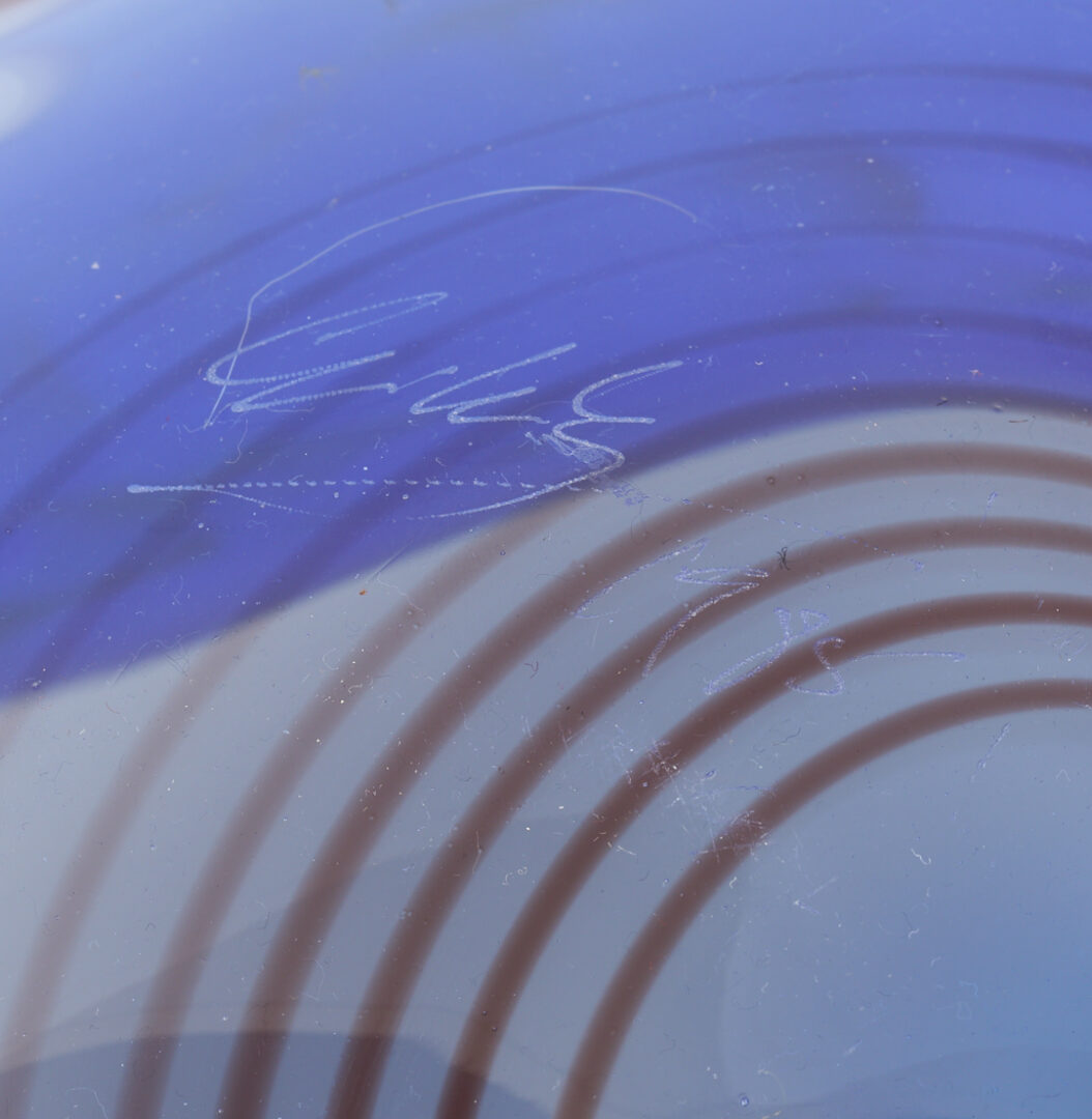 Lot 379: Dale Chihuly Art Glass Sculpture in Orange, Pink, and Blue w/ Green Lip