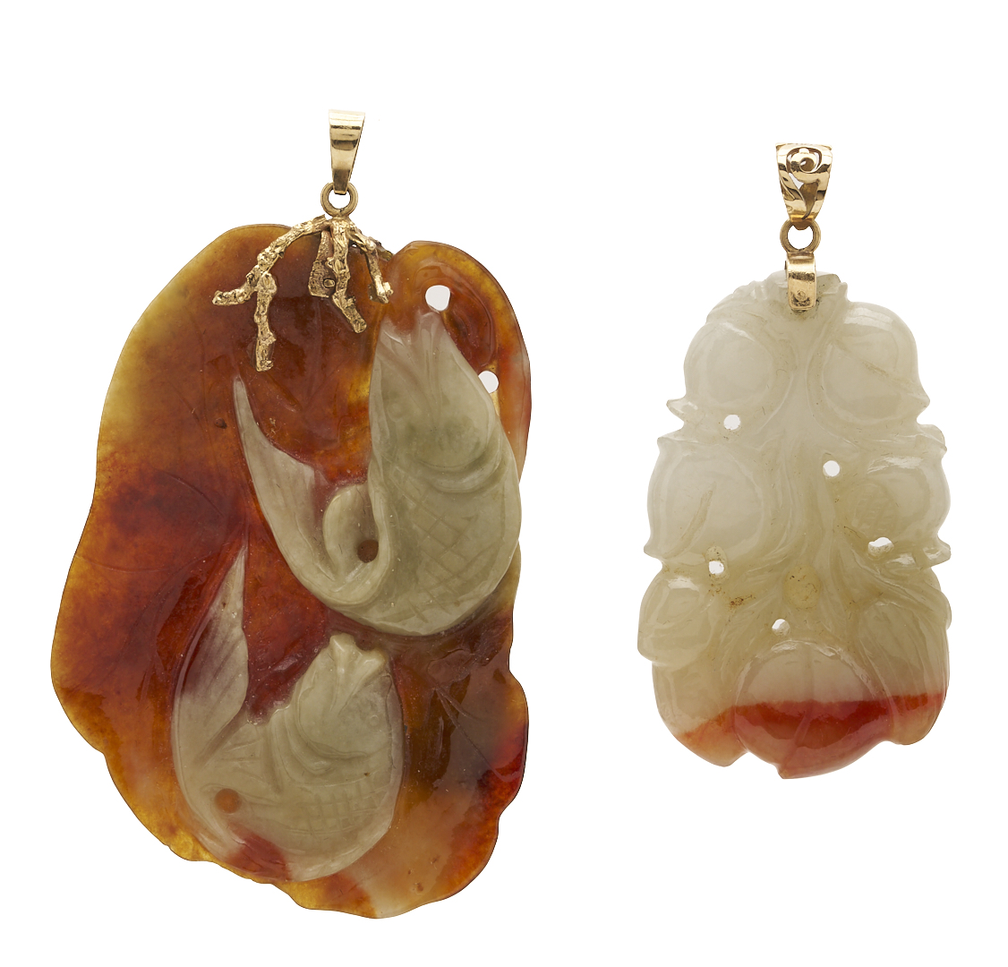 Lot 37: 5 Jade Items: Necklace, 2 Pendants, & Pair of Earrings