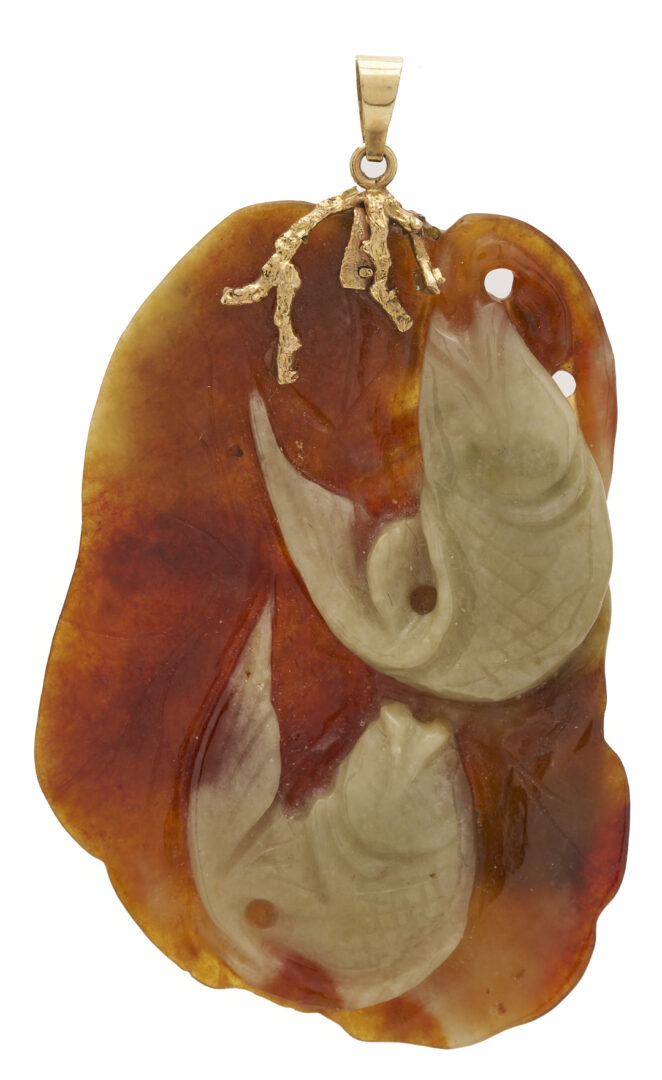 Lot 37: 5 Jade Items: Necklace, 2 Pendants, & Pair of Earrings