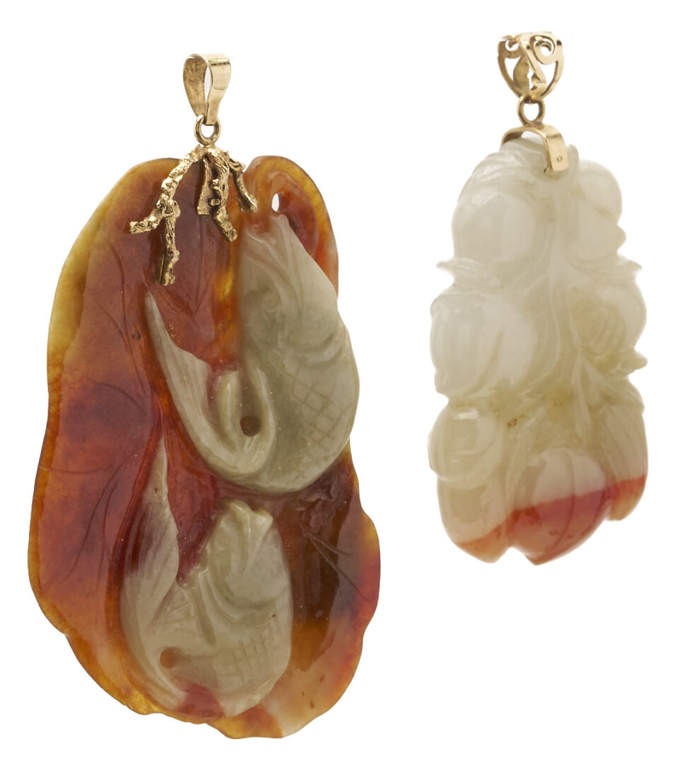 Lot 37: 5 Jade Items: Necklace, 2 Pendants, & Pair of Earrings