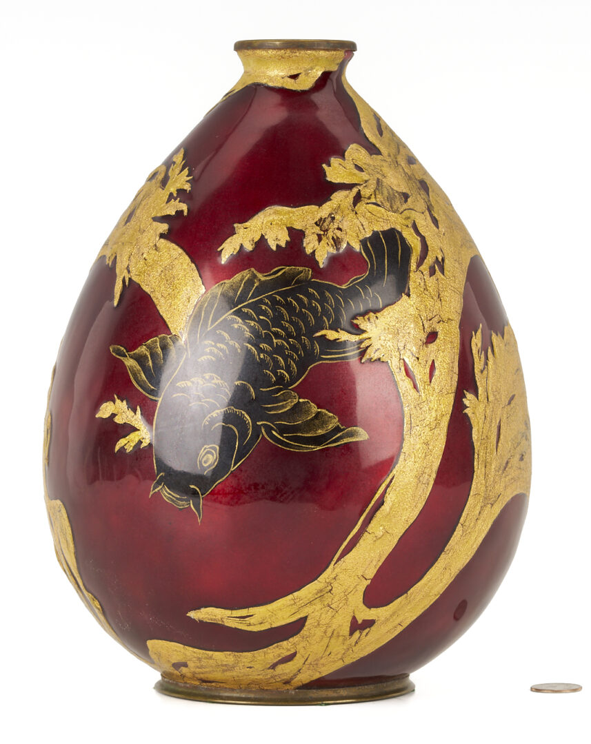 Lot 381: Camille Faure Limoges Enamel Vase