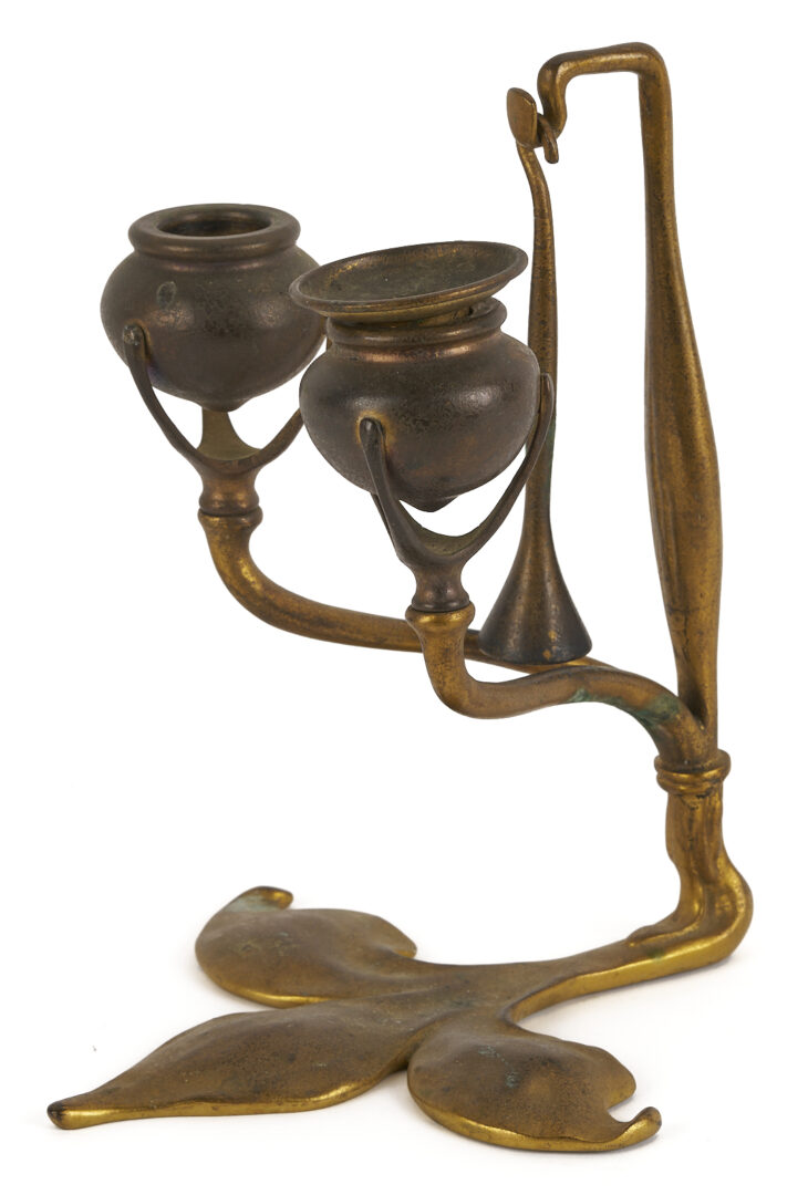 Lot 383: Tiffany Bronze Fleur di Lis Candlestick