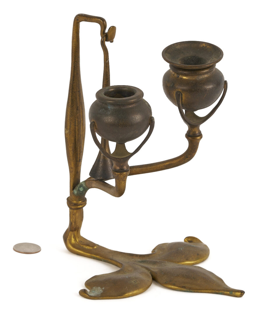 Lot 383: Tiffany Bronze Fleur di Lis Candlestick