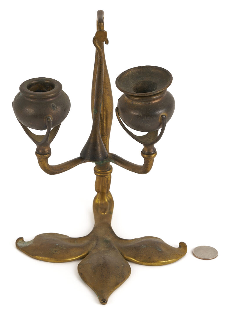 Lot 383: Tiffany Bronze Fleur di Lis Candlestick